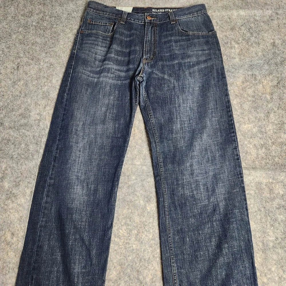 Levis 559 Button Fly Jeans Men 34x34 Blue Dark Wash Denim Whisker Faded Relaxed